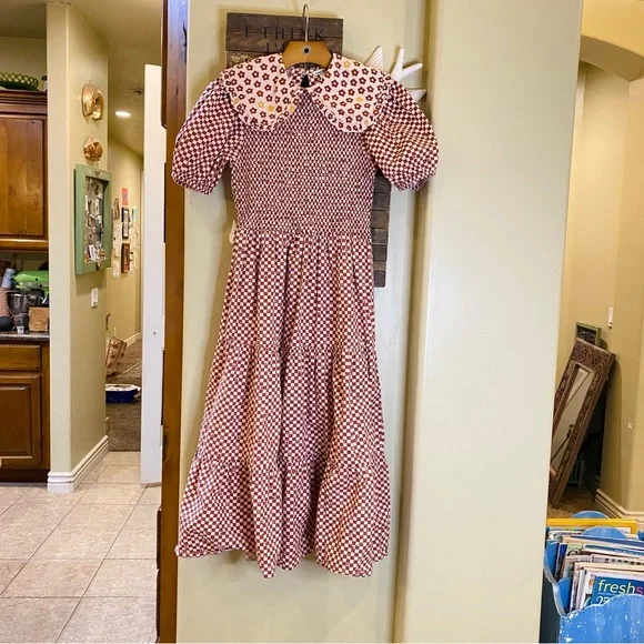 ASOS Neon Rose Floral Gingham Peter Pan Collar Midi Dress 🌼 - Picture 13 of 13